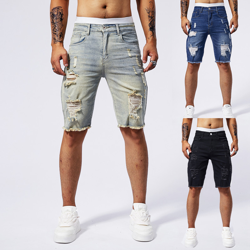 Streetwear Brand China - Short en Denim déchiré pour hommes,